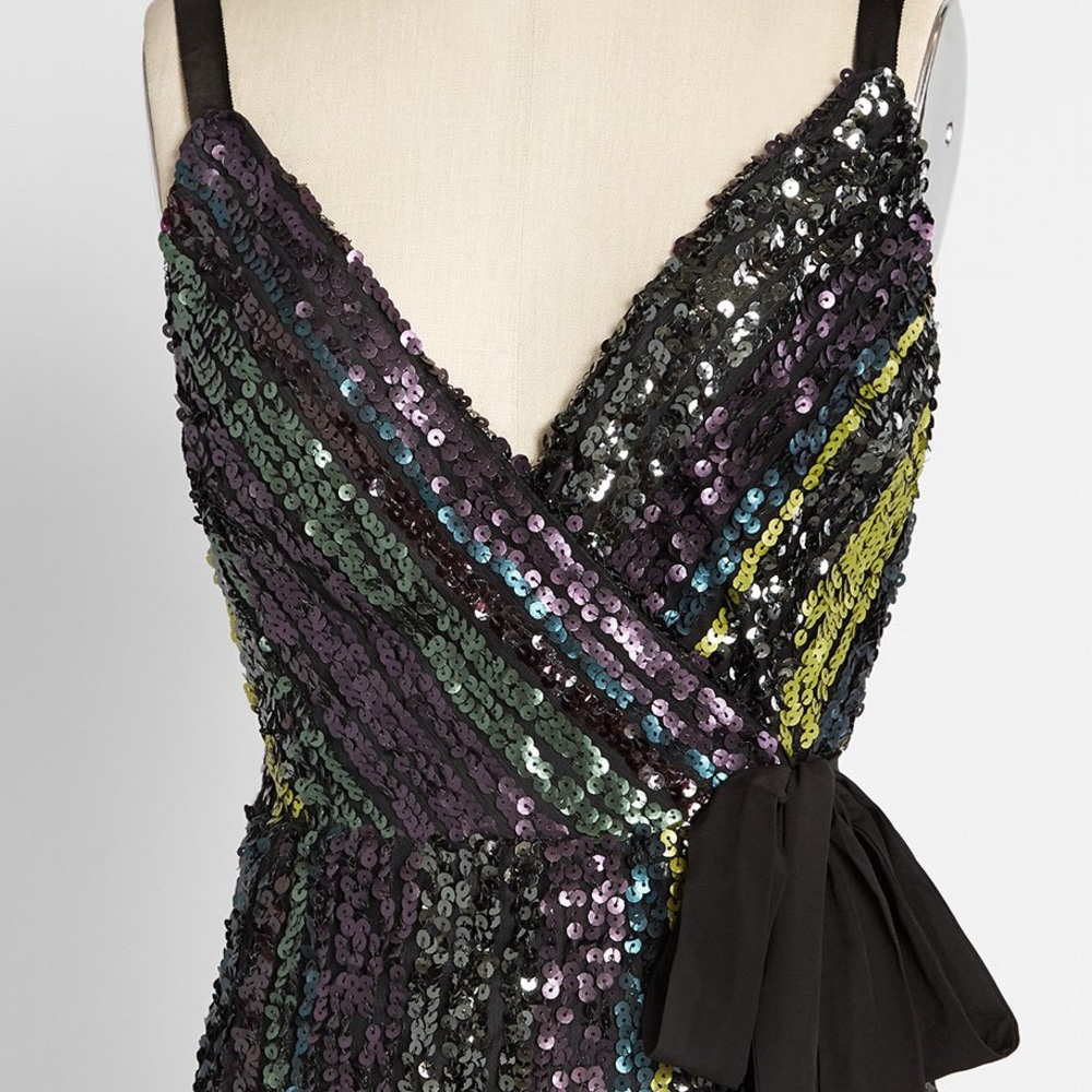 Sparkling Striation Stripe Sequin Mini Wrap Dress